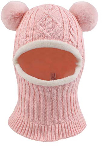 XIAOHAWANG Niña Chico Pasamontañas Gorro Bufanda Ensamble Caliente Bebé Niño Invierno Sombreros Pompón De Punto Sombrero De 1 A 10 Años, Rosa, 6-3 años