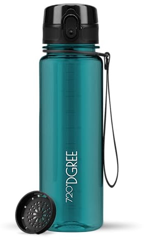 720°DGREE Trinkflasche 500ml “uberBottle“ crystalClear +Sieb - BPA-Frei, Auslaufsicher - Für Kinder, Schule, Sport, Fitness - Schmale Wasserflasche aus Tritan - Leicht, Stoßfest, Wiederverwendbar