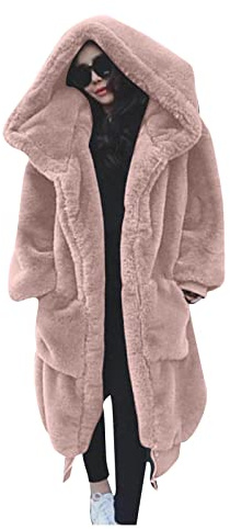 L9WEI Faux Fur Coat Long Women's Oversized Faux Fur Coat with Hood, Elegant Faux Fur Coats Fur Coat Solid Color Fur Jacket Warm Plush Coat Loose Winter Faux Fur Coat