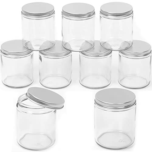 Swpeet Lot de 8 bocaux en verre transparent de 240 ml avec couvercle argenté, conteneurs ronds en verre avec couvercles, pots de voyage pour crème, lotion
