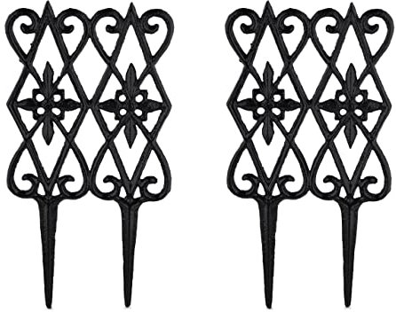 Relaxdays Beetzaun, 2 Zaunelemente je HxB: 36 x 17,5 cm, Steckzaun mit Verzierung, Beeteinfassung, Gusseisen, schwarz