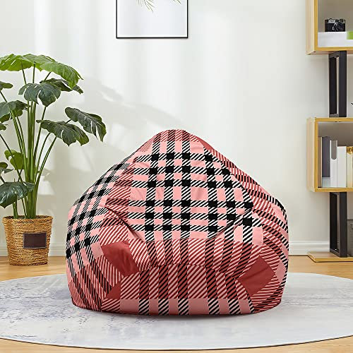 FANSU Sitzsack Waschbar Sitzsack Ohne Füllung Sitzsäcke für Kinder Erwachsene, Sitzsack-StuhlbezugIndoor Outdoor Textile Aufbewahrung mit Reißverschlus (90x110cm,Schwarz rot gestreiftes karo)