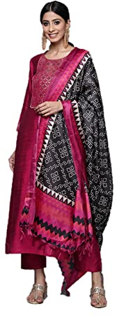 Conjunto de kurta Parvdi para mujer con dupatta estilo indio kurti palazzo pantalones para mujer ropa de fiesta, Magenta y dorado, XXL