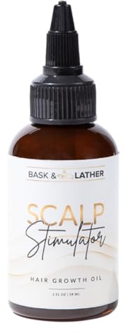 Bask & Lather Scalp Stimulator Hair Growth Oil, Cold Pressed Mint and Rosemary Blend with Grapeseed for Hair Growth, Organic Natural Leave in, All Hair Types, 2 Fl Oz