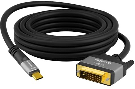 Câble adaptateur 4K USB C vers DVI 3 m, USB Type-C vers DVI-D, (Thunderbolt 3/4) compatible avec iPhone 15, MacBook Pro/Air, iPad Pro, iMac, Galaxy S24, XPS, Surface Book 3 et plus encore, câble noir