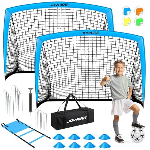 JOYAIRE Soccer Goals for Backyard Set, Portable Kids Toddler Soccer Goal 2 of 6' x 4', Soccer Net Soccer Training Equipment with Size 4 Soccer Ball, Carry Bag, Youth, Games, Sports, Outdoor Play(Blue)