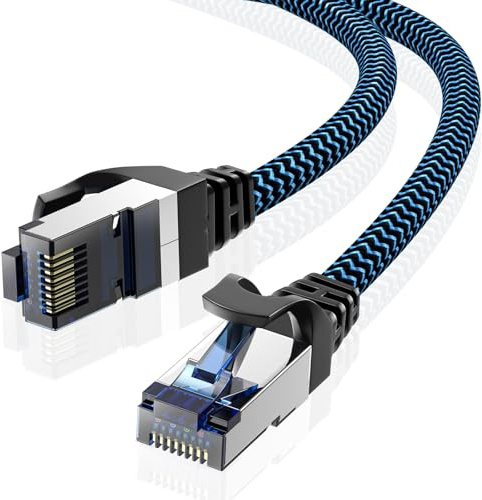 CABNEER Cable Ethernet 2M, Câbles Ethernet Cat 8 Réseau RJ45 Haut Débit 40Gbps 2000MHz Nylon Tressé Double Blindage Rallonge Ethernet Cat 8 Compatible avec Routeur Modem Décodeur TV