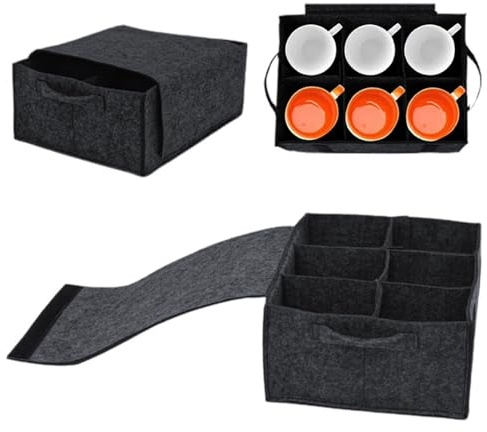 Cathpetic 1 portabicchieri per roulotte con 6 scomparti, accessori per camper da cucina, organizer portatile in feltro per piatti