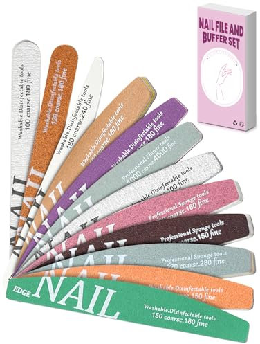 Juego de limas de uñas, 12 limas y bloques pulidores para uñas naturales, uñas acrílicas y de gel