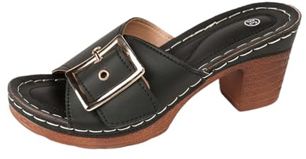 LinRim Zoccoli da donna in legno con tacco, sandali estivi, colori colorati, sandali da donna con tacco altissimo e plateau, Nero , 38 EU