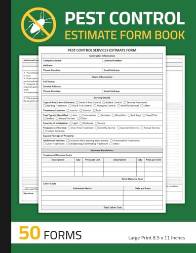 Pest Control Estimate Form Book: Pest Control Services Estimating Sheets | Pesticide Applicator Job Estimate Forms | 50 Forms