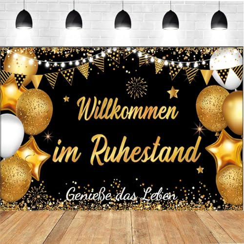 Ruhestand Banner Rente Banner Endlich Ruhestand Deko Schwarz Gold 110x180cm Rente Deko für Mann Frau Renteneintritt Geschenk für Rentner Rentnerin Abschiedsfeier Feierabend Hängende Deko für Rente