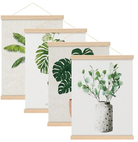 4 Stück Posterleiste 30 cm, Natürliches Holz N52 Magnetisch Posterschiene, A3 Poster Aufhängen, Bilderrahmen Leiste, Bilderleiste Posterhänger für Poster, Bilderrahmen Kunstwerk, Fotos, Drucke