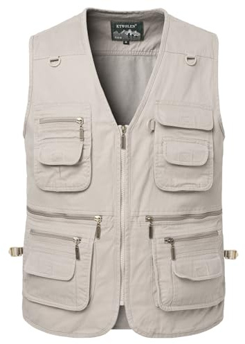 KTWOLEN Herrfiskarväst hundväst flera fickor jakt sommar fotograferingsväst, Beige, 4XL