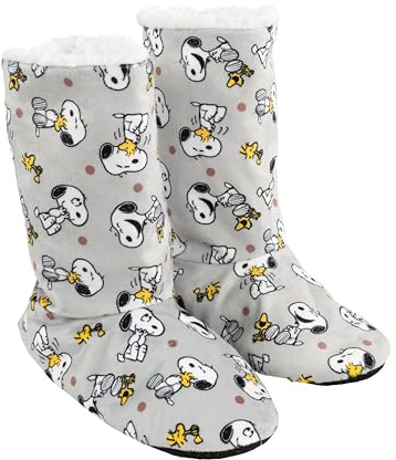 The Peanuts Snoopy Hausschuhe für Damen - Hüttenschuhe Homeboots Winter Stiefel Booties Hausstiefel gefüttert Grau (Grau, EU Schuhgrößensystem, Erwachsene, Damen, Numerisch (von/bis), M, 39, 40)