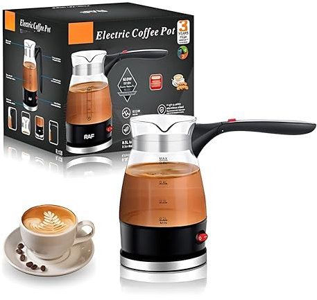 Velaryx Cafetière Électrique 600W 500ml - Cafetiere Turque Grecque Moka Italienne, Machine à Café Oriental en Verre et Acier Inox, Protection Antisurchauffe, Maison Bureau Camping. Cadeau parfait