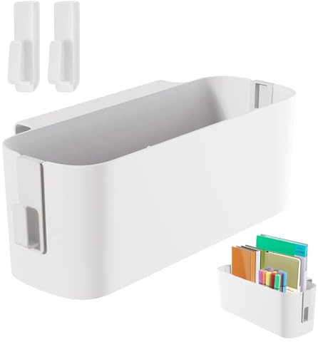 OUTALIZ Cestas de Almacenamiento Cama Colgando, Colgador de Mesilla de Noche con 2 Ganchos Desmontables, Organizador de Cama Colgante, Cesta de Almacenaje para Colgar de Plástico, para Familia(Blanco)