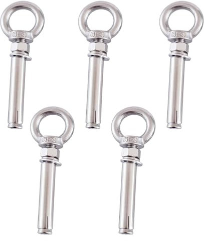 Tasselli ad espansione in acciaio inox, Bullone di espansione M8, 5 pezzi in acciaio inossidabile 304 con occhiello di sollevamento, vite di espansione for muro di mattoni in cemento,(M8x80mm)