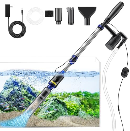 Pulitore per acquario da 32 W, per acquario, flusso d'acqua regolabile, detergente per ghiaia per acquario, 530 GPH per serbatoio di tartarughe, aspirapolvere per lavare sabbia, cambio acqua, doccia
