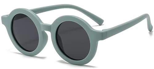 LOJUDI Polarisierte Kinder Sonnenbrille Mädchen Jungen - Rund Flexibler Biegsamer Rahmen für UV Schutz Kindersonnenbrille -Grün/Schwarz