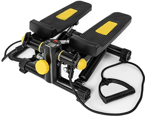 Mini Stepper für zuhause mit Kraftseilen - maximale Belastung 100kg - Einstellbarer Widerstand - Swing Stepper mit multifunktionalem Display - Stepper hometrainer klein Plenergy X1