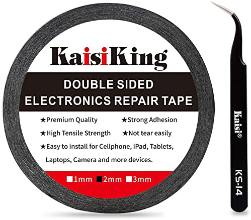 Kaisiking 2mm LCD Repair Tape for Phone Screen, Adhesive Tape with 1 Tweezers for Cell Phone, iPad, Tablets, Laptops, Camera