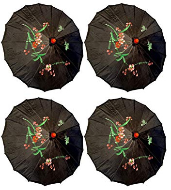 TJ Global PACK OF 4 Japanese Chinese Kids Size 22 Umbrella Parasol For Wedding Parties, Photography, Costumes, Cosplay, Decoration And Other Events - 4 Umbrellas (Black)