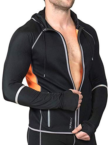 SaunaTek Men's Sauna Hooded Jacket Sweat Suit for Exercise and Heat Training, Neoprene, X-Large
