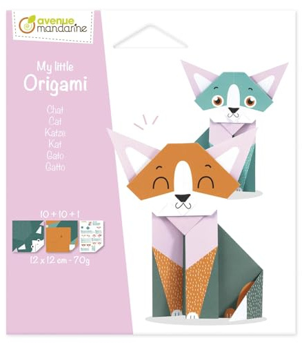 Avenue Mandarine - Ref OR508C - My Little Origami - Make a Cat - 70gsm Paper, 20 Sheets, 2 Designs, Folding Instructions to Make Animal Model, Suitable for Ages 5+