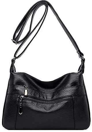 Sacmill Borse a tracolla in pelle Multi Pocket Soft Ladies Borsa a tracolla in pelle leggera con tracolla regolabile