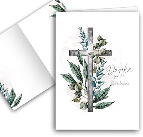 10 Danksagungskarten Trauer mit Umschlag Dankeskarte Klappkarten Trauerkarten Danksagungskarte Kondolenzkarten Danke Beerdigung Anteilnahme Kondolenzkarte stilvoll kreuz Aquarell zart