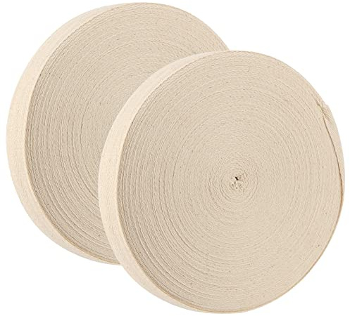 SINJEUN 2 Pack 50m x 25mm Cotton Twill Tape, Natural Cotton Bunting Tape, Herringbone Roll Linen Twill Ribbon Elastic Bands Webbing Tape Bias for Sewing, DIY Craft Making, Gift Wrapping, Beige