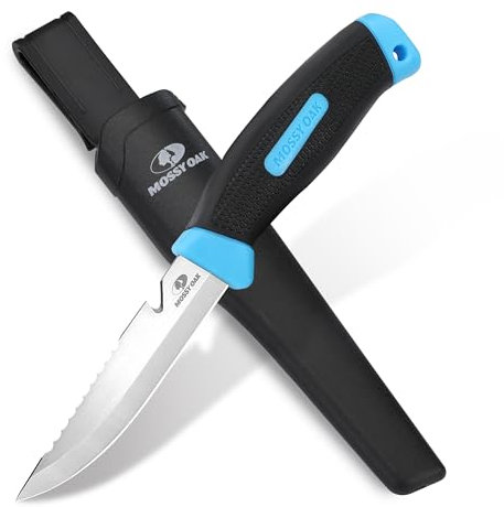 Mossy Oak Navaja de acampada y marcha, cuchillo de hoja fija de acero inoxidable con funda duradera, perfecto para aire libre