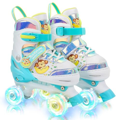 Verstellbare Rollschuhe für Kinder LED Rollerskates mit Leuchtenden Rädern Schuhe mit Rollen für Mädchen, Jungen und Anfänger