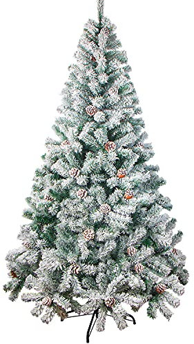 JOFONY Künstlicher Weihnachtsbaum ca.180cm mit Schnee und Tannenzapfen,Künstlich Tannenbaum mit 700 Spitzen und Schnellaufbau Klapp-Schirmsystem,PVC Christmas Tree mit Metallständer für Weihnachtsdeko