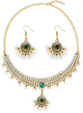 MAIGO Parure de bijou indiens – Ensemble collier et boucles d'oreilles en or, bijoux de mariée