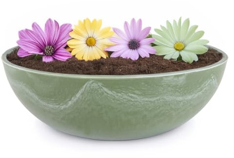Matches21 Pot de fleurs décoratif pour l'extérieur - Vert marbré - 25 x 9 cm - Pour jardin, balcon ou cimetière - Décoration funéraire