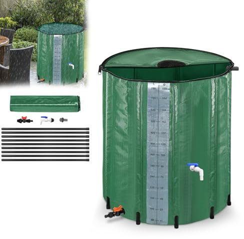 JOIEYOU Regentonne 750L Regenwassertonne Faltbar Regenauffangbehälter mit Ablassventil Hahn und Wasserstandsskala Wassertank für Garten, Grün