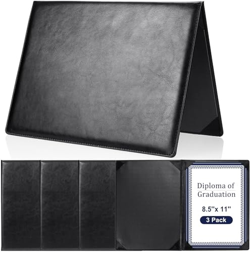 Tenare 3 porta certificati in pelle nera 21,6 x 28 cm PU copertura per diploma di dottorato di laurea professionale cartella premio per scuola aula laurea concorso ufficiale beneficenza ufficio