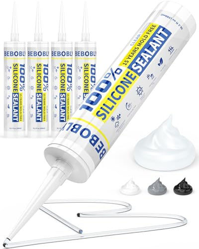 Silicone Caulk & Sealant Clear, 100% Waterproof Silicone Sealant, Shrink & Crack Proof, Silicone Caulking for Kitchen, Bathroom, RV, Interior & Exterior Use, 10.2 FL. OZ/300ML, 4 Pack