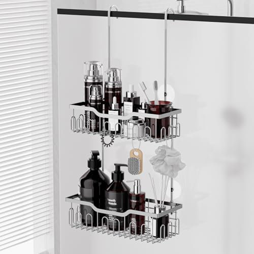 FUNPALA Mensola Doccia da Appendere - Porta Bagnoschiuma da Shampoo Senza Foratura - Impermeabile e antiruggine Bagno senza Foratura, Organizer Mensola Bagno Adesiva argento