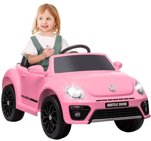 AIYAPLAY Volkswagen Beetle Licensed Ride on Car 12V Remote Control Pink | Kids Electric Car, 4 Spring Suspension Wheels, Soft Start, Headlights, FM Radio, Music, Horn