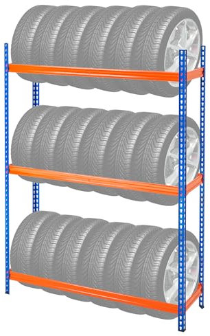 VEVOR Scaffale Porta Gomme Auto a 3 Ripiani, Fino a 18 Pneumatici Standard, Supporto Pneumatici per Impieghi Gravosi SPCC-SD con Spaziatura Regolabile per Garage e Officina, capacità di Carico 300 kg
