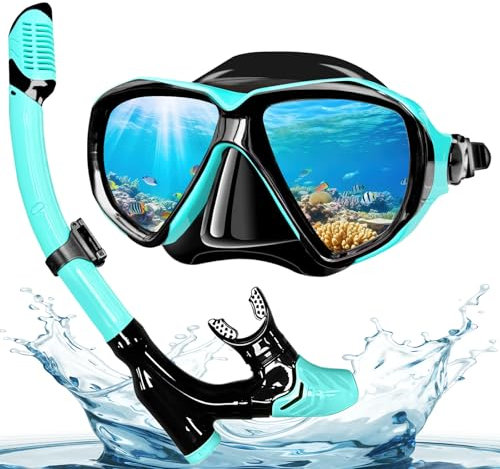 Kyzuzia Gafas de Buceo Adulto, Panorámicas de 180°, con Esnórquel Negro, para Buceo y Snorkel