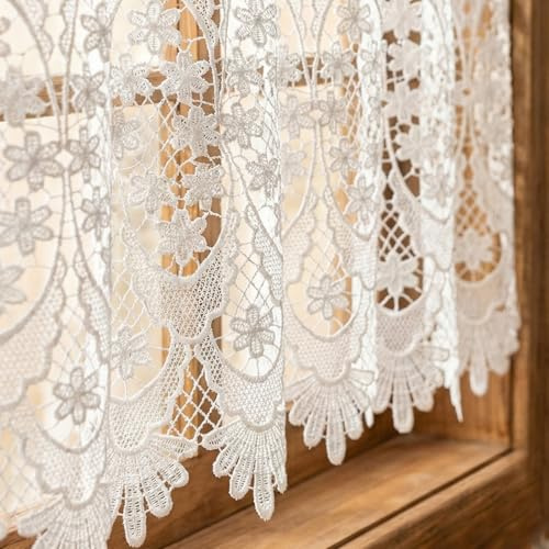 Molaxhome Mantovana per finestre in pizzo bianco, 150 cm, con tasca per asta, mantovana trasparente, per la decorazione della casa e della cucina, tendaggi per finestre, 681 x 120 x 45 cm