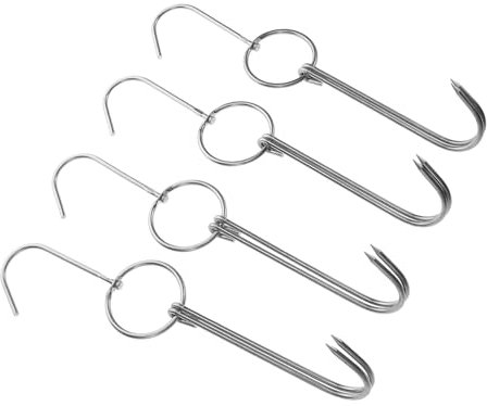 Mikikit 4 Pièces Crochet pour Barbecue extérieur Mousqueton à Ressort en Acier Inoxydable Crochets à Bacon Doubles Crochet de Boeuf Crochets en Acier Inoxydable Outils de Barbecue