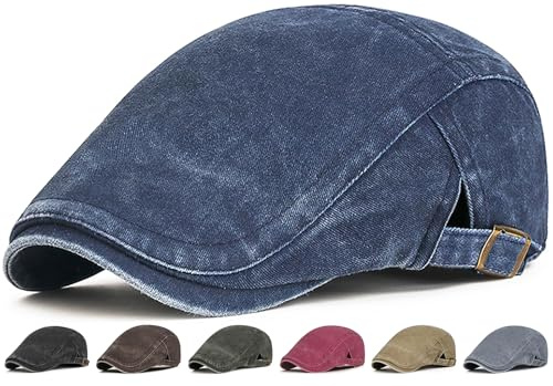 Initlove Mens Newsboy Cap Washed Beret Ivy Hat Flat Hats for Cabbie Driving Navy