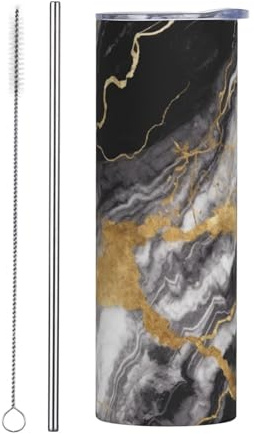 LKWSCGHM Bicchiere termico a doppia parete con coperchio e cannuccia, in acciaio inox, isolante, a tenuta stagna, per bevande calde e fredde, 590 ml, colore: nero e bianco