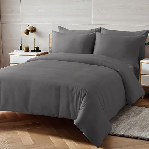 The Essentials Wardrobe Duvet Cover Set Includes Matching Pillowcase Soft Microfibre Fabric, Breathable & Wrinkle Resistant, Quick Popper Fastening Grey (Double- 200x200)