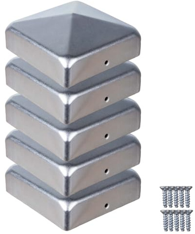 Tapas de postes de 6 x 6 cm (5 unidades) ATTAS incl. tornillos de metal para postes de madera y postes de metal 60 x 60 mm | Protección para postes de vallas, tapas de acero galvanizado, tapa